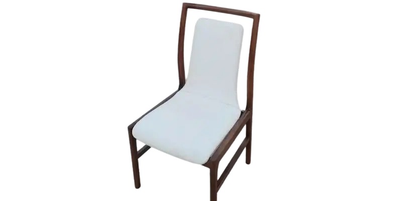 Ash Wood Chair Walnut Color White PU Leather Back Side Chair Classic Dining Chairs