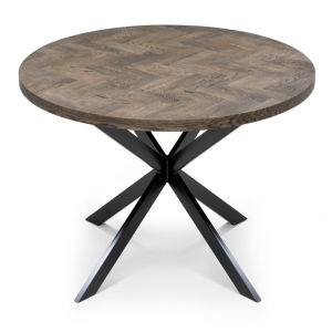 Industrial Round herringbone oak Dining Table With Spider Leg