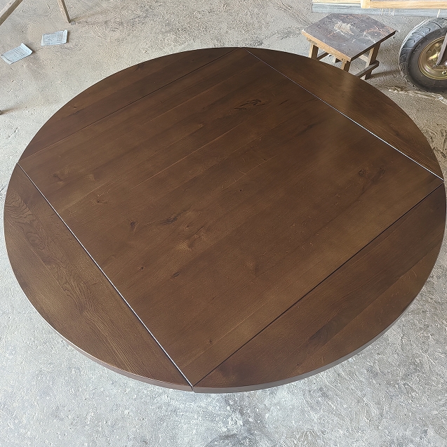 Extendable Round White Oak Walnut Stained Wood Dining Table Top