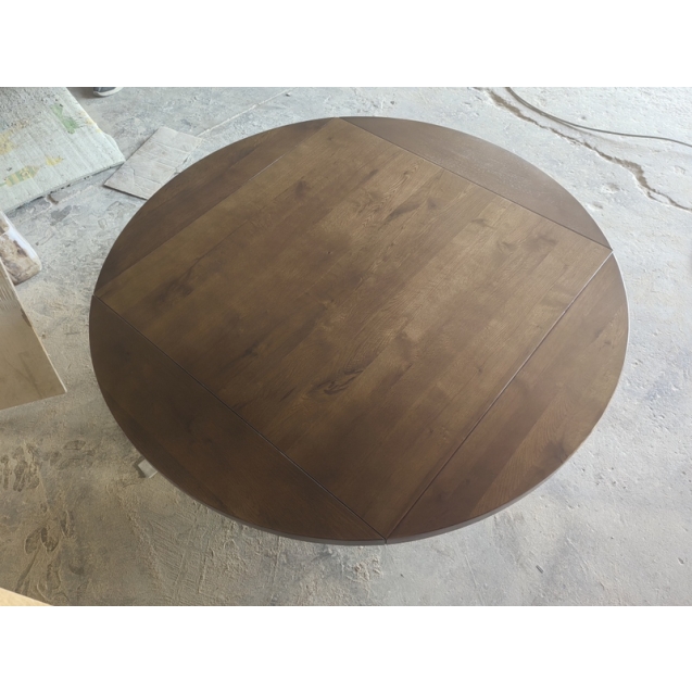 Extendable Round White Oak Walnut Stained Wood Dining Table Top