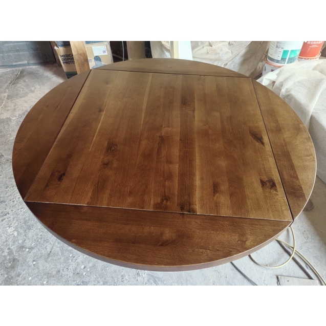 Extendable Round White Oak Walnut Stained Wood Dining Table Top