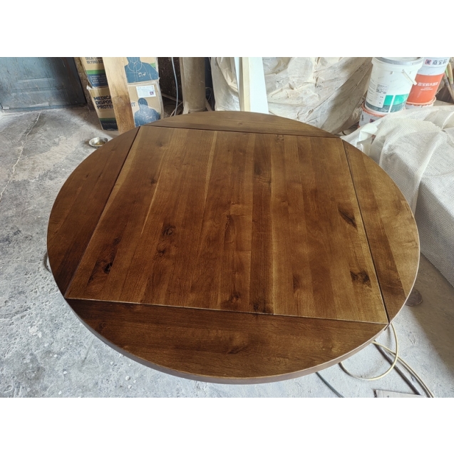 Extendable Round White Oak Walnut Stained Wood Dining Table Top