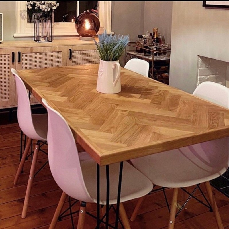 Herringbone Solid Oak Parquet Dining Table