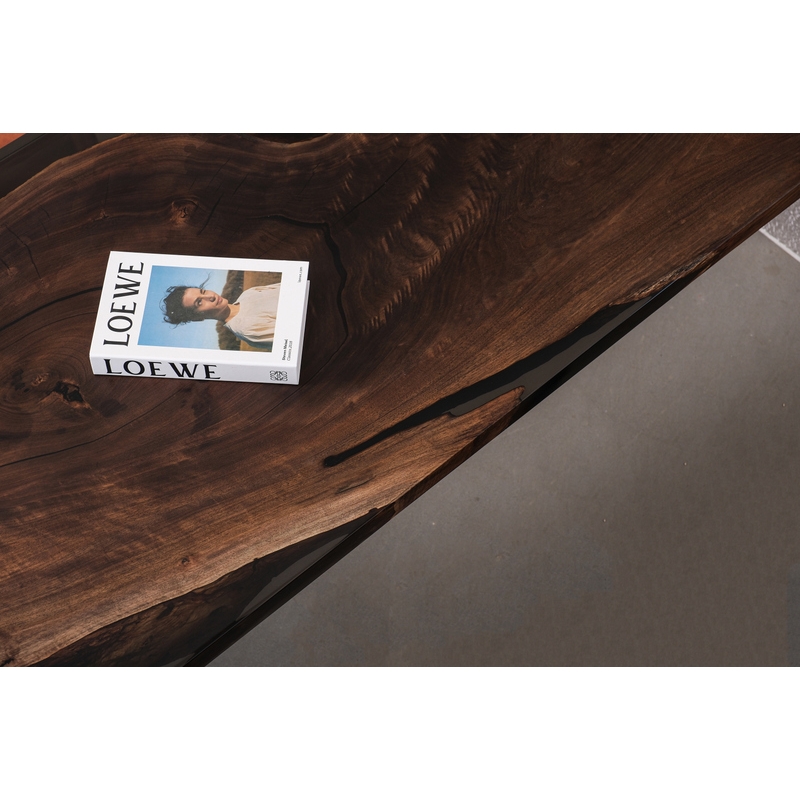 North American Walnut Black Clear Epoxy Straight Edge Wood Slab Table Top