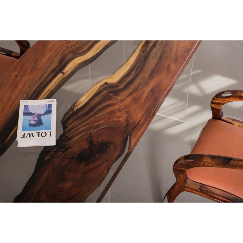 Straight Edge South American Walnut Clear Epoxy Wood Dining Table