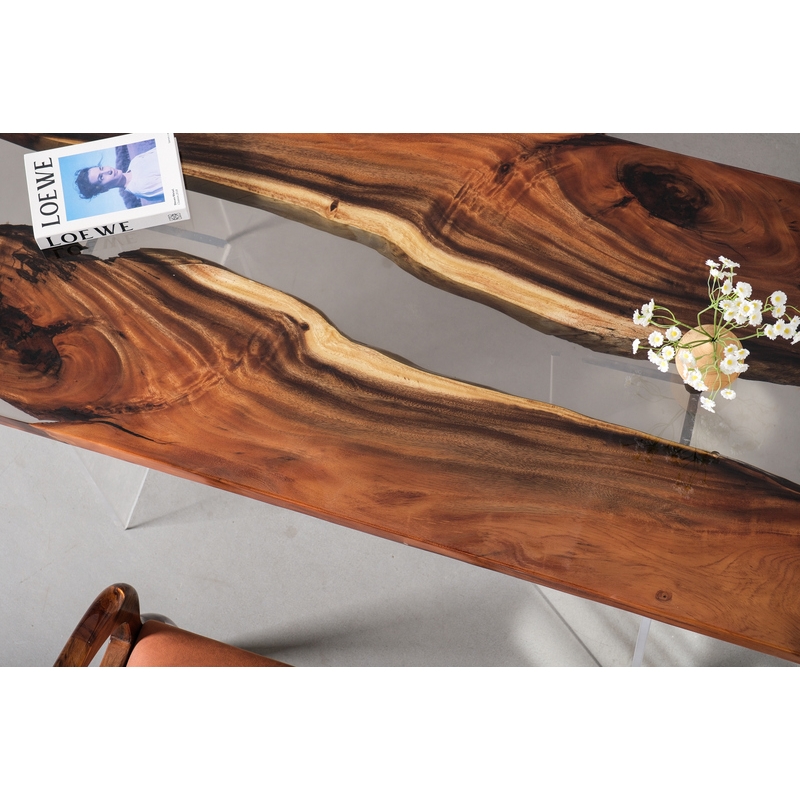 Straight Edge South American Walnut Clear Epoxy Wood Dining Table