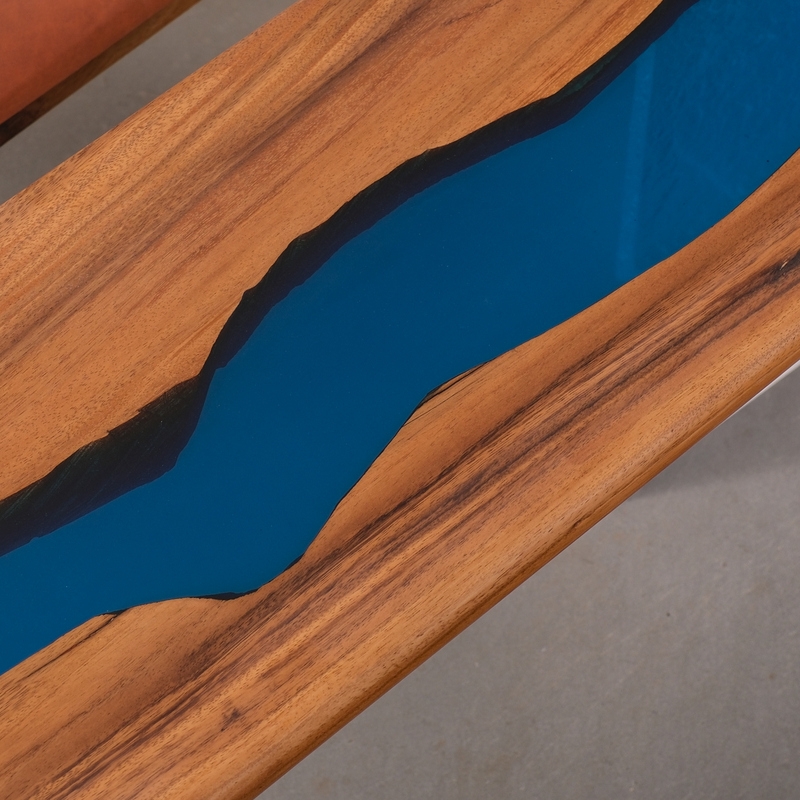 South American Walnut Blue Clear Epoxy Straight Edge Wood Table Top Wood Bar Top